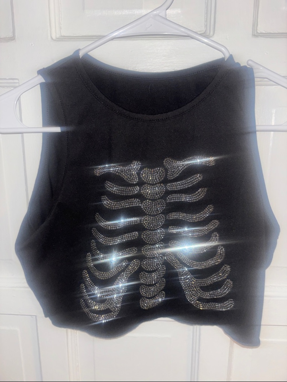 Shein Skeleton Rhinestone Crop Top Tank
